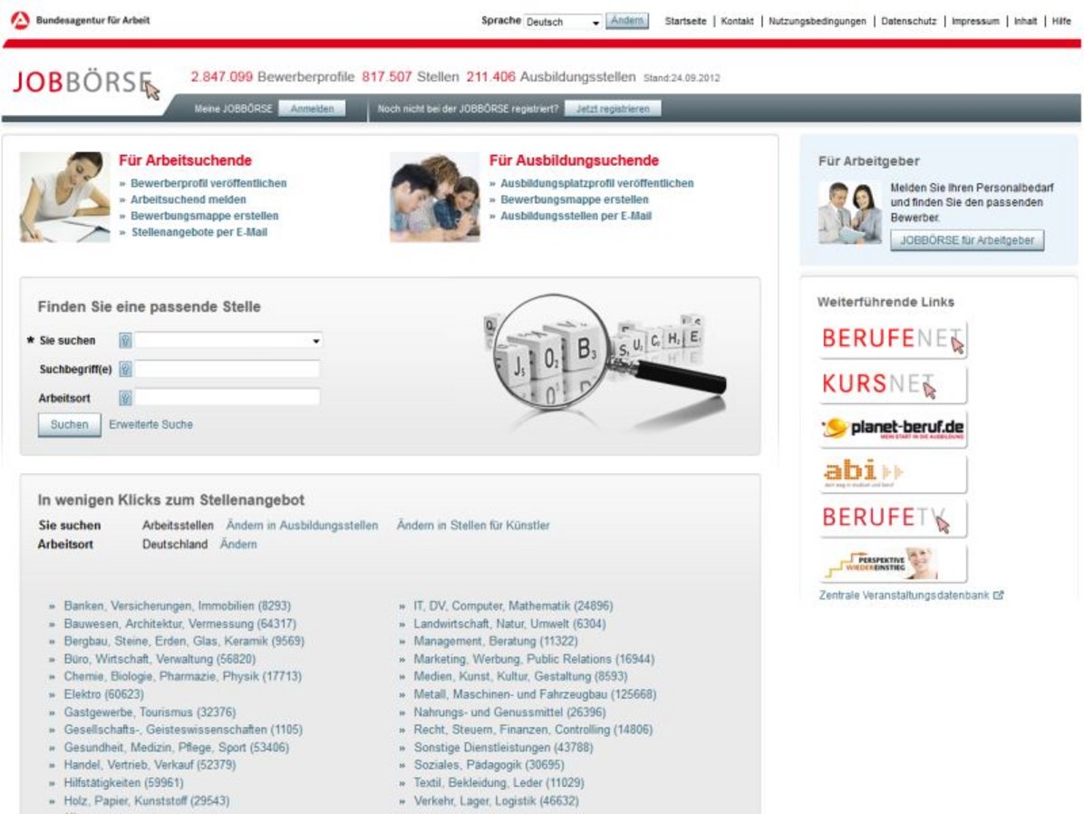 Screenshot Jobbörse Screenshot Jobbörse
